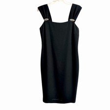Dana Buchman Vintage 80s Sheath Dress Womens 6 Art Deco Clips Little Black Dress