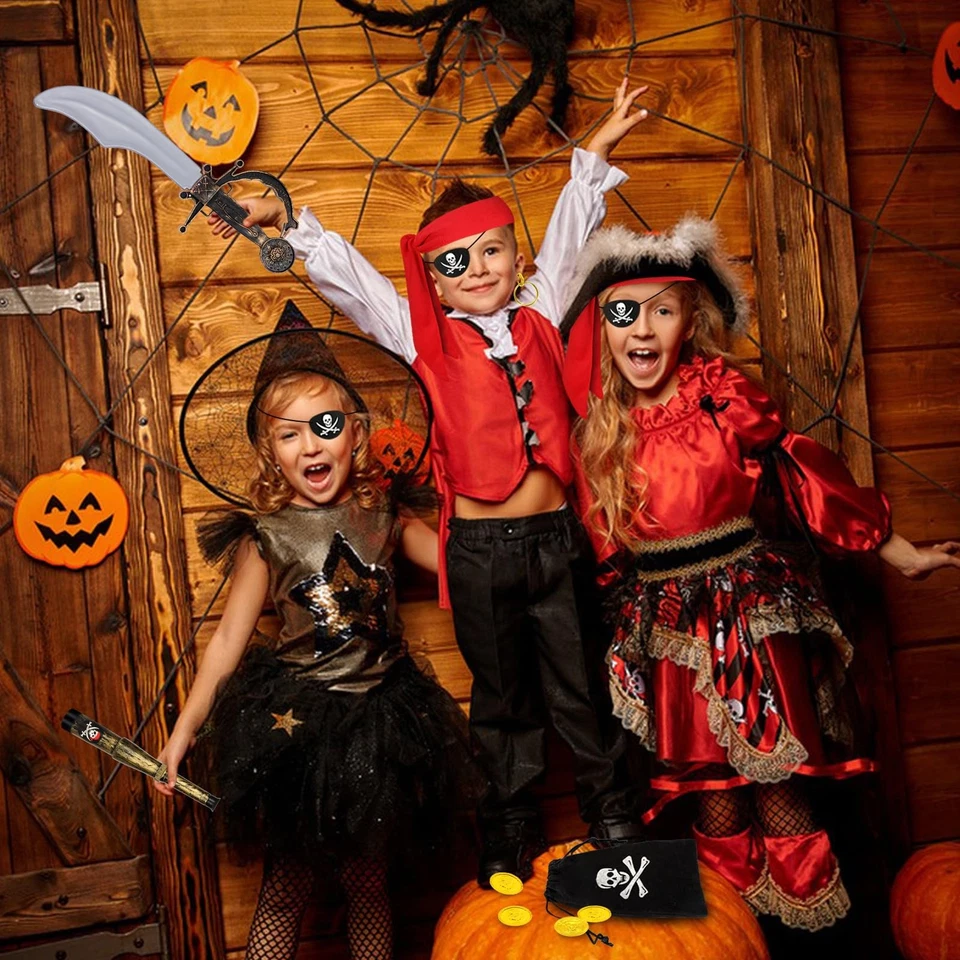 7 PIEZAS Accesorios de Disfraz de Pirata, Conjunto de Traje de Capitán Pirata para Niños Halloween... Foto 4 de 4
