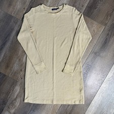 Ralph Lauren Polo Waffle Knit Dress Womens L Beige Cotton Crewneck Long Sleeve