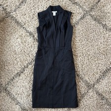 Oscar De La Renta Wool Silk Sleeveless Black Dress Pockets