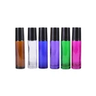 10ml Color Thick Glass Essential Oil Perfume Roller Bottle w/ Metal Plastic Ball