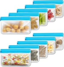 Reusable Snack Bags Dishwasher Safe,10Pack BPA Free Food Storage Bags， Extra T