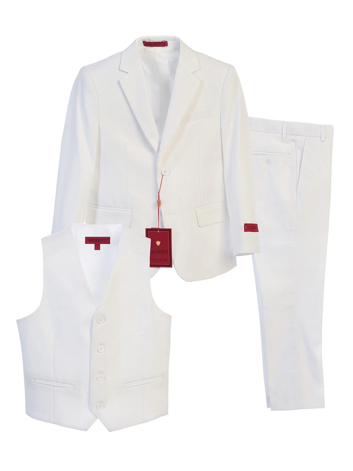 GIOBERTI Boys SLIM FIT Formal Bridal 3 Pcs Set Suit WHITE 2 Buttons