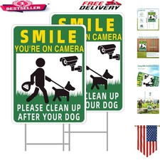 2-Pack Clean Up After Your Dog Signs - 13"x10" Durable Outdoor Stakes