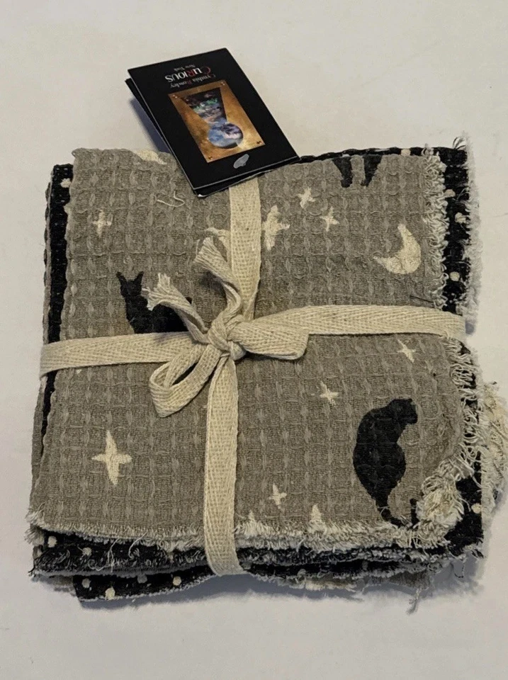 Cynthia Fowler Curious 6 paños de cocina de Halloween toallas Halloween gatos estrellas puntos Foto 2 de 4