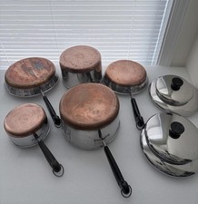 Vintage Revere Ware Copper Bottom 9 Pc Cookware Lot Skillets Sauce Pans Lids USA