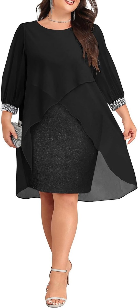 flowy short dress plus size Stunning Glitter Three Quarter Chiffon Cape Mini chanel style
