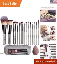 Chic 14-Piece Travel Makeup Brush Set with Sponge  Stylish Case in Champagne