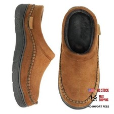 Men's Slip On Moccasin Slippers, Indoor/Outdoor Warm Fuzzy 9-10 Cold Tawny