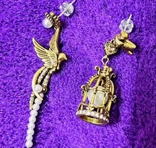 Goldene Elegante Hängeohrringe mit Perlen und Vogelkäfig im Vintage-Stil  Luxus 