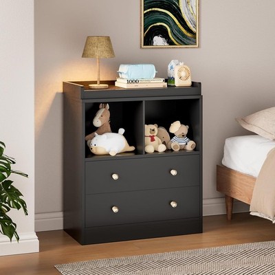 Baby Dresser Baby Changing Table, Changing Tablewith Pad, 2 Drawers and 2 Open Compartments Mercer41 Color: Black Baby Dresser Baby Changing Table, Changing Tablewith Pad, 2 Drawers and 2 Open Compartments Mercer41 Color: Black