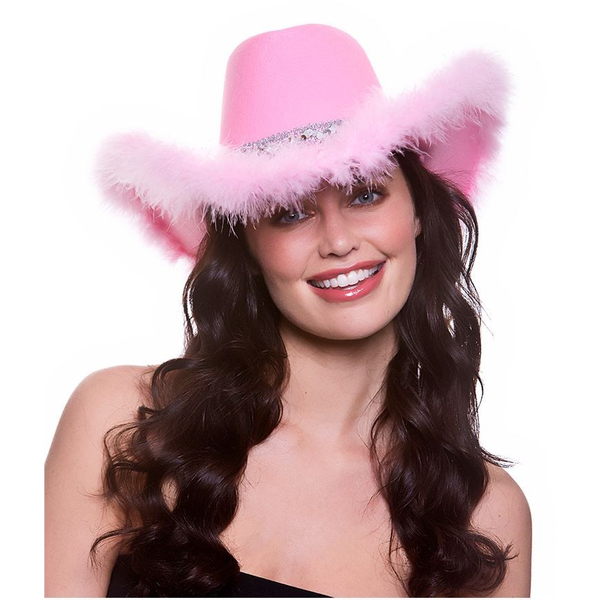 Wicked Costumes Pink With Sequins & Marabou Feather Texan Cowgirl Hat