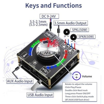   5.1 D50L Stereo Digital Power Audio Amplifier Board With Light 50Wx2 #fv