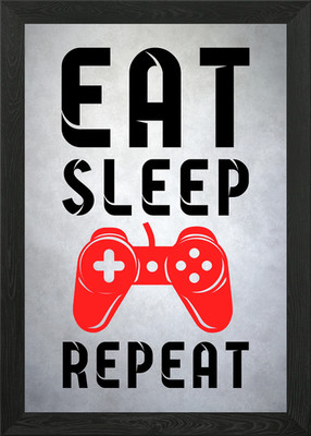 Gerahmtes Wandbild Poster Eat Sleep Game Repeat Poster Leinwanddruck Bild