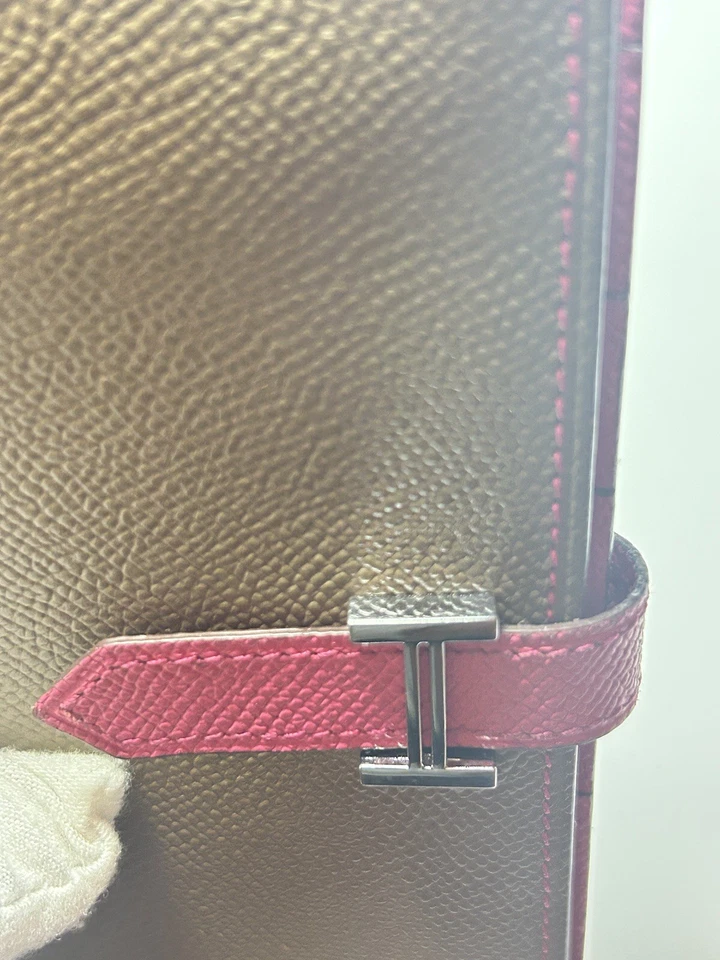 Cartera larga plegable HERMES Epsom Bearn rara gris/rosa plateada herrajes Foto 3 de 4