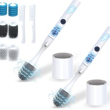 2 x Electric Toilet Brush Holder Set Nylon  Silicone Brushes Motorized Scrubber