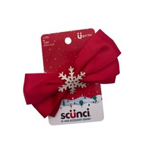 Scunci Winter Snowflake Hair Clip Red  White Bow Tie Christmas Xmas 12548