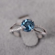 925 Sterling Silver London Blue Topaz Gemstone Modern Women Ring US Duty Free