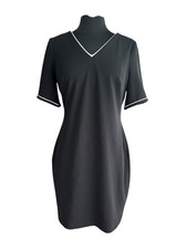 Calvin Klein Black Sheath Dress Sz 6 Short Sleeve Trim Fit Career Work Cocktail