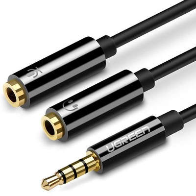 Kopfhörersplitter 3,5 mm Miniklinken 28 cm Ugreen Splitterkabel Adapter Schwarz