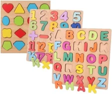 Wooden Alphabet & Numbers Shapes Puzzle Set Educational Board for Toddlers Kids
