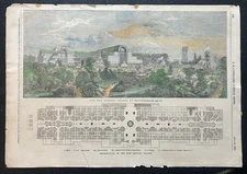 Antique Illust. London News 1852 Color Print of Great Exhibition Crystal Palace