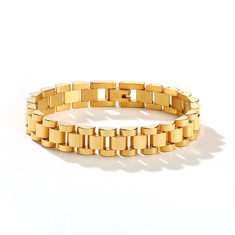 Women Girls 10mm 7inch Stainless steel Shiny Gold Watchband chain Link Bracelet