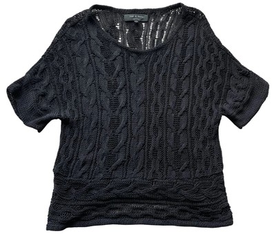 Damen Rag & Bone Leinen Offen Strick Kurzarm Pullover Größe Small Schwarz
