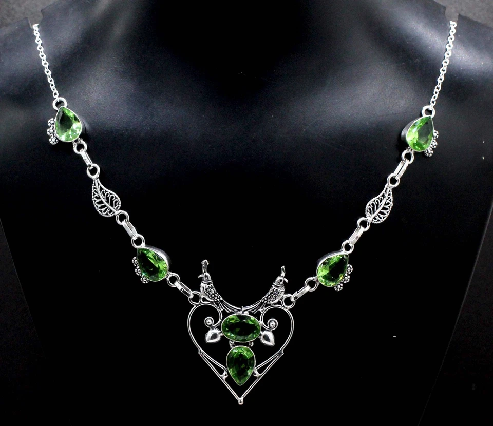 Green Amethyst Gemstone 925 Sterling Silver Jewelry Necklace Size-17-18" - Image 4 of 4