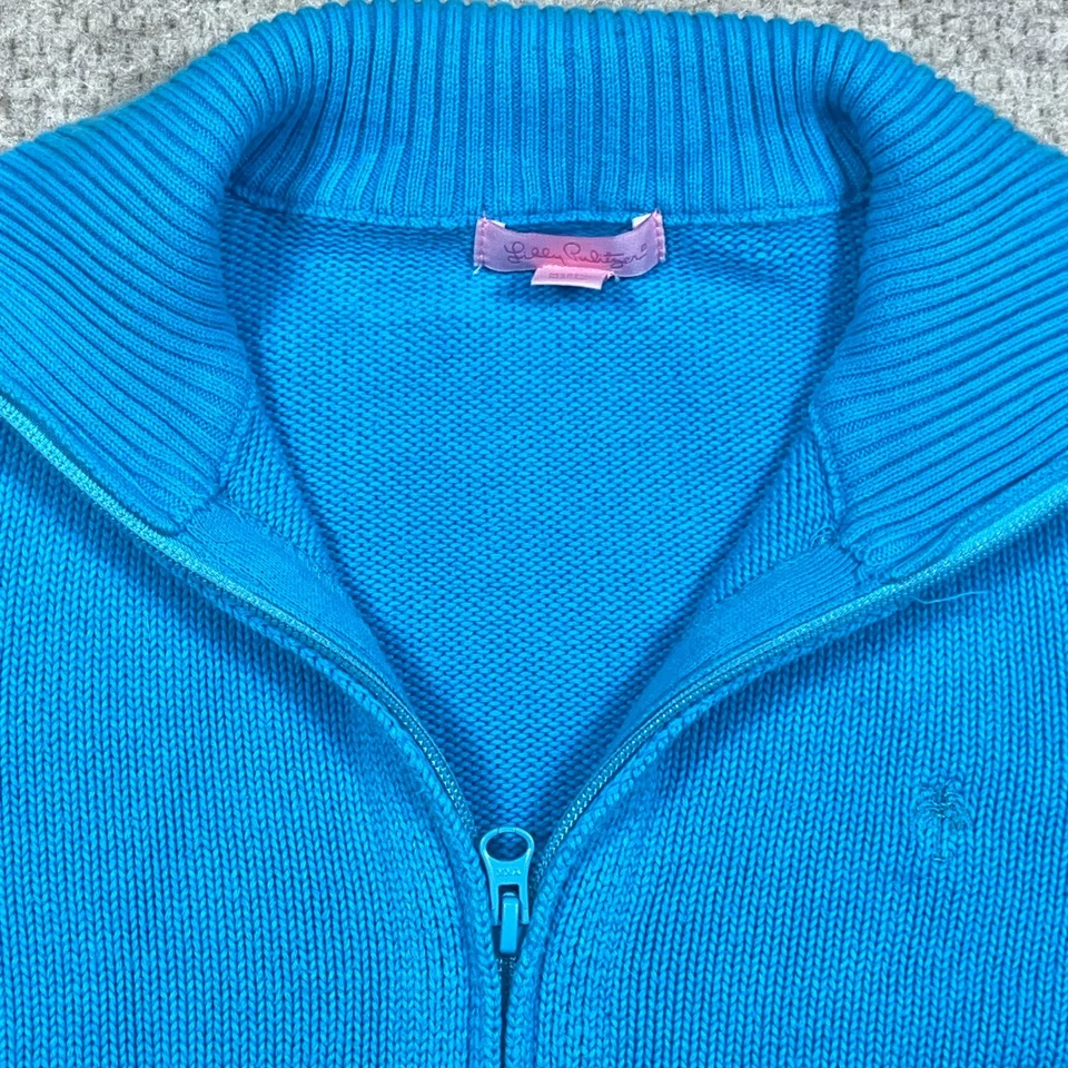 Cárdigan Suéter Lilly Pulitzer Mujer Grande Azul Tejido Chaqueta Cremallera Completa Palmera Foto 3 de 4