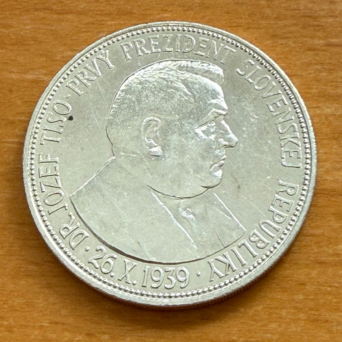 Slovakia 1939 Silver 20 Korun Toned UNC Jozef Tiso