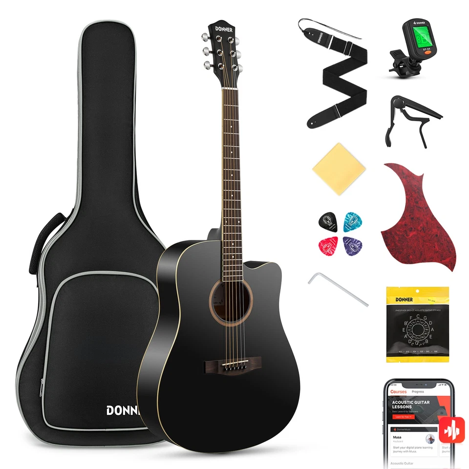 🎸 Donner DAG-1 Akustikgitarre: 41" Vollgröße, Cutaway-Bundle + Online-Lektionen