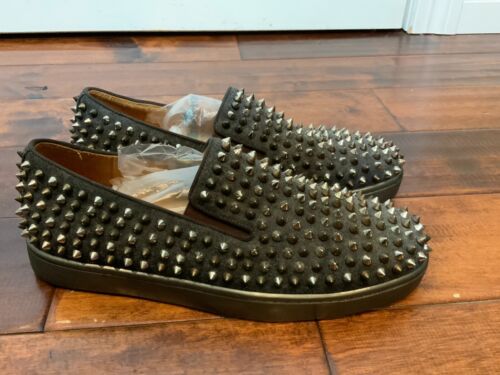 Christian Louboutin Men's Roller-Boat Gray Wool Spike Sneakers Size 8.5 | 41.5