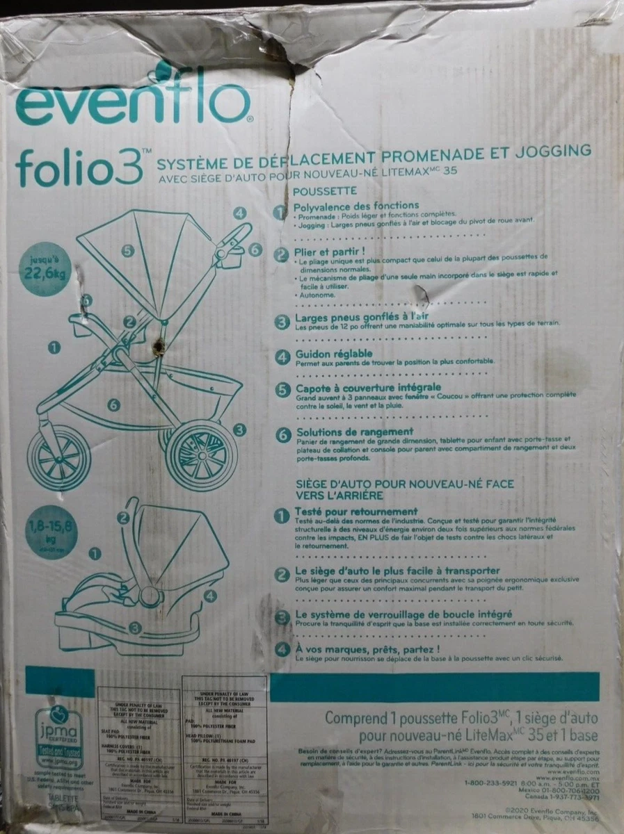 Evenflo Folio3 Stroll Jog Travel System w LiteMax 35 Car Seat
