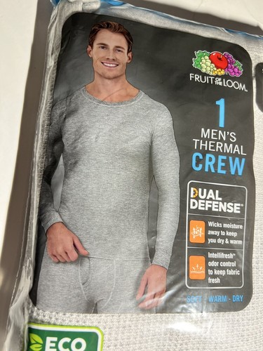 FRUIT of the LOOM Men’s M (38-40) Thermal CREW Top Waffle Base Layer • Heather - Picture 7 of 10