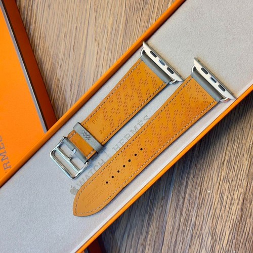 HERMES Apple Watch 45/44/42mm Grey Leather Band Single Tour H Diagonal with Box - Zdjęcie 4 z 9