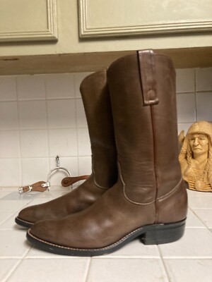 VINTAGE BROWN JUSTIN 3862 WESTERN COWBOY ENGINEER TRAIL BOSS BOOTS 8.5 A