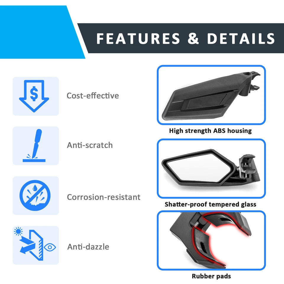Espejos retrovisores laterales ajustables a prueba de roturas para Polaris RZR Pro XP/XP 4 UTV 2020-2025 Foto 2 de 4