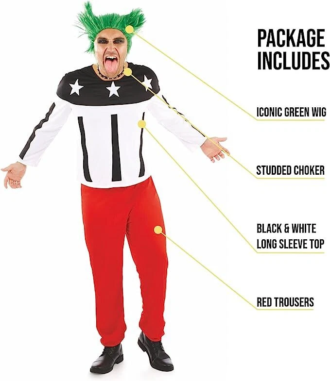 Disfraz de iniciador de fuego Rave para hombre años 90 + peluca adulto techno dance música cantante de estrella de rock Foto 3 de 4