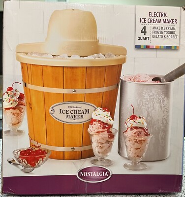Nostalgia ICMP400WD 4-Quart Electric Wood Bucket Ice Cream Frozen Yogurt Maker
