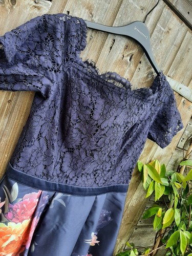 Oasis Romance Navy Eyelash Lace Top Purple Red Floral Dress 8 / 10 VGC RARE - Picture 8 of 12