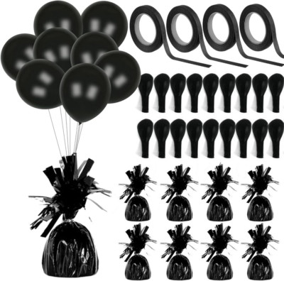 Balloon Weights Black 12 Pack w/ Balloons & Curling Ribbon Party Supplies