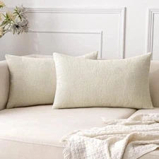  Pack of 2 Soft Chenille Throw Pillow Covers 12x20 12x20 Inch (Pack of 2) Cream