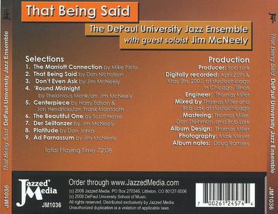 DEPAUL UNIVERSITY JAZZ ENSEMBLE/JIM MCNEELY THAT BEING SAID NEW CD