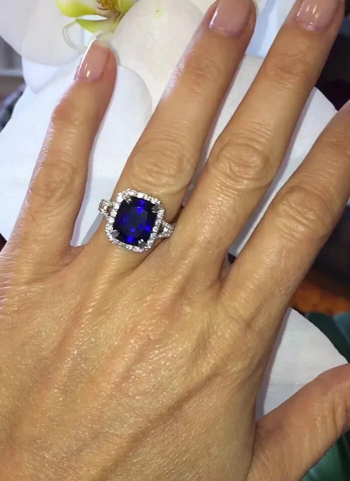 4.60 Ct Emerald Cut Natural Sapphire & Diamond Wedding Ring 14K White Gold Solid - Image 4 of 4