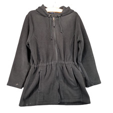 Lands' End Boys Aircore-200 Full Zip Fleece Hooded Jacket Black M Drawstring