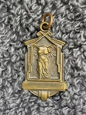 RARE Pendant  Vintage 1940 HJCO  Angle Wings Goddess Brass