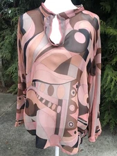 Citron Santa Monica Medium Pink & Brown Pullover Blouse Long Sleeve