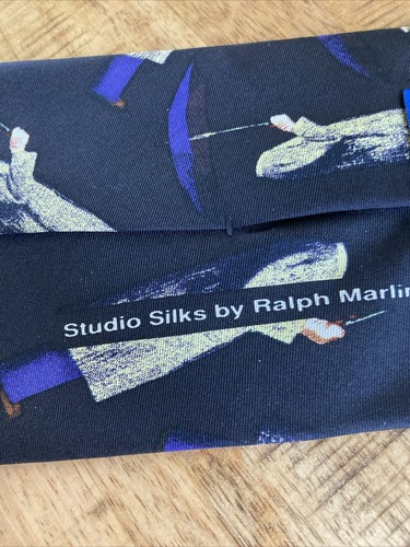 CIRQUE DU SOLEIL Ralph Marlin QUIDAM Print Black Silk Tie 56"x4" Vintage '96 - Picture 6 of 10