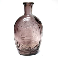 Reproduction Amethyst Glass Liquor Flask Bottle Eagle and Lady Embossed Designs
